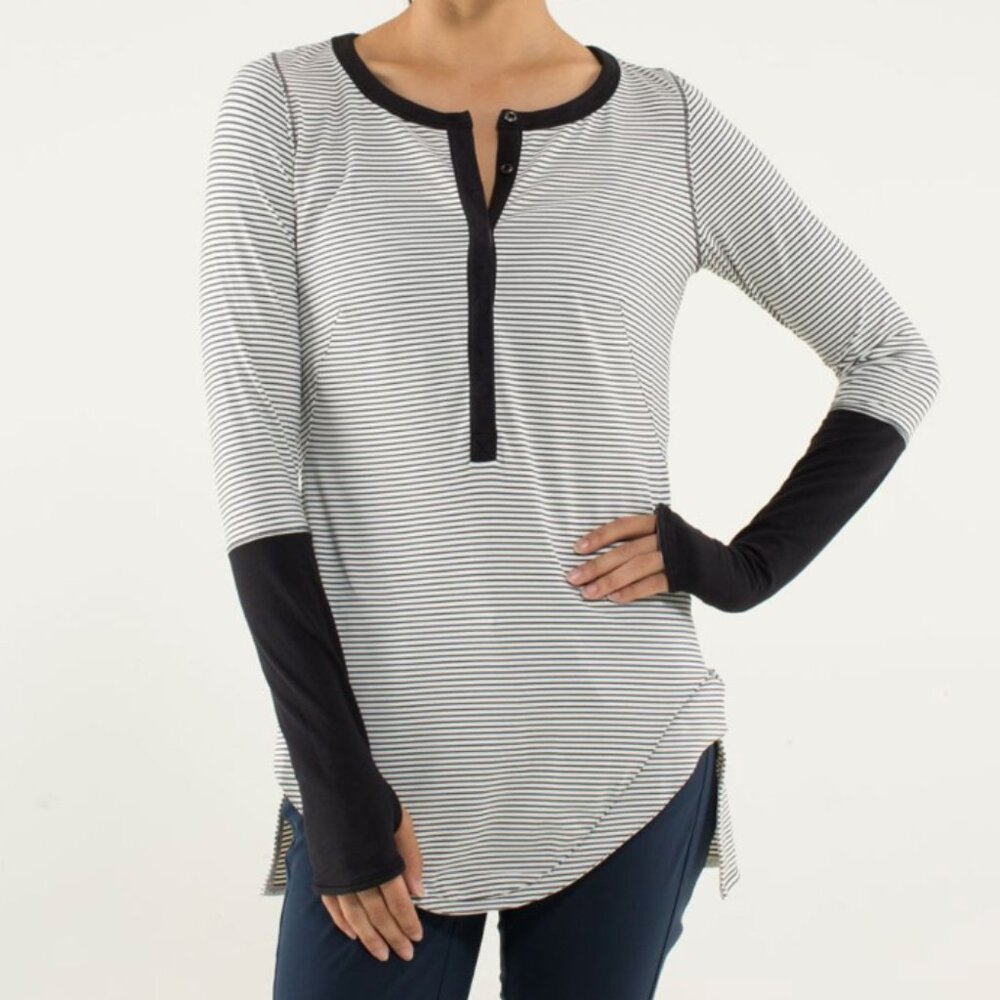 Lululemon Urbanite Henley Long Sleeve Hyper Stripe Angel Wing Black Women S Nulu